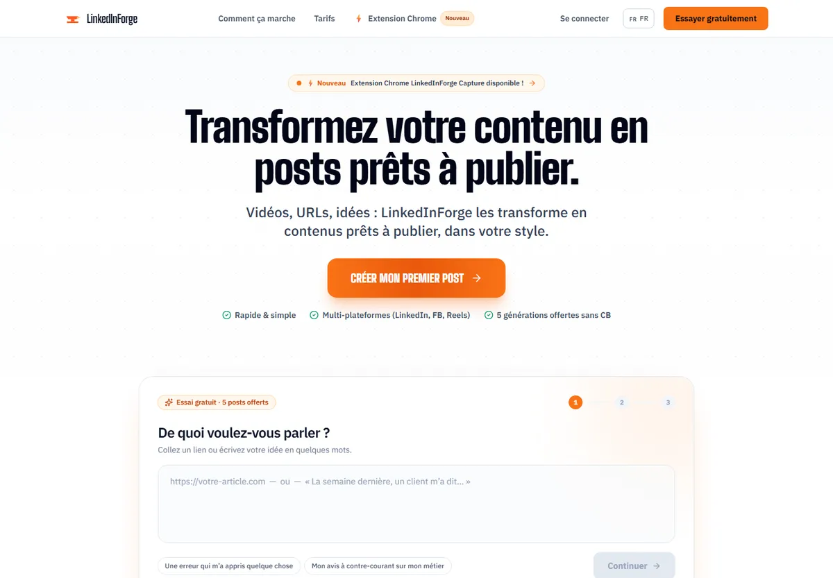 LinkedInForge : interface de création de contenus LinkedIn