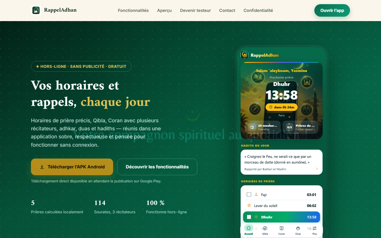 Aperçu du site RappelAdhan
